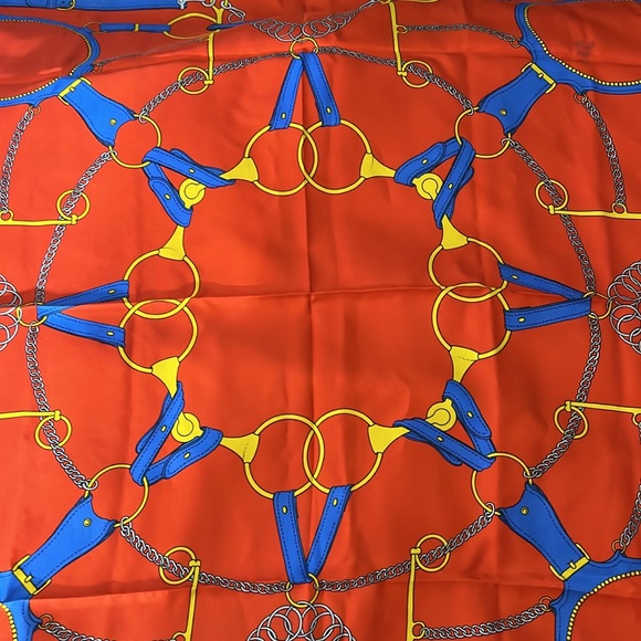 Celine scarf red and blue !CELINE large scarf 86 33″ red - Picture 2 of 7